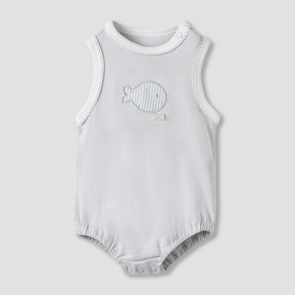 Giggles Fish Applique Sleeveless Bodysuit with Button Closure - Grey / 12-18 mths