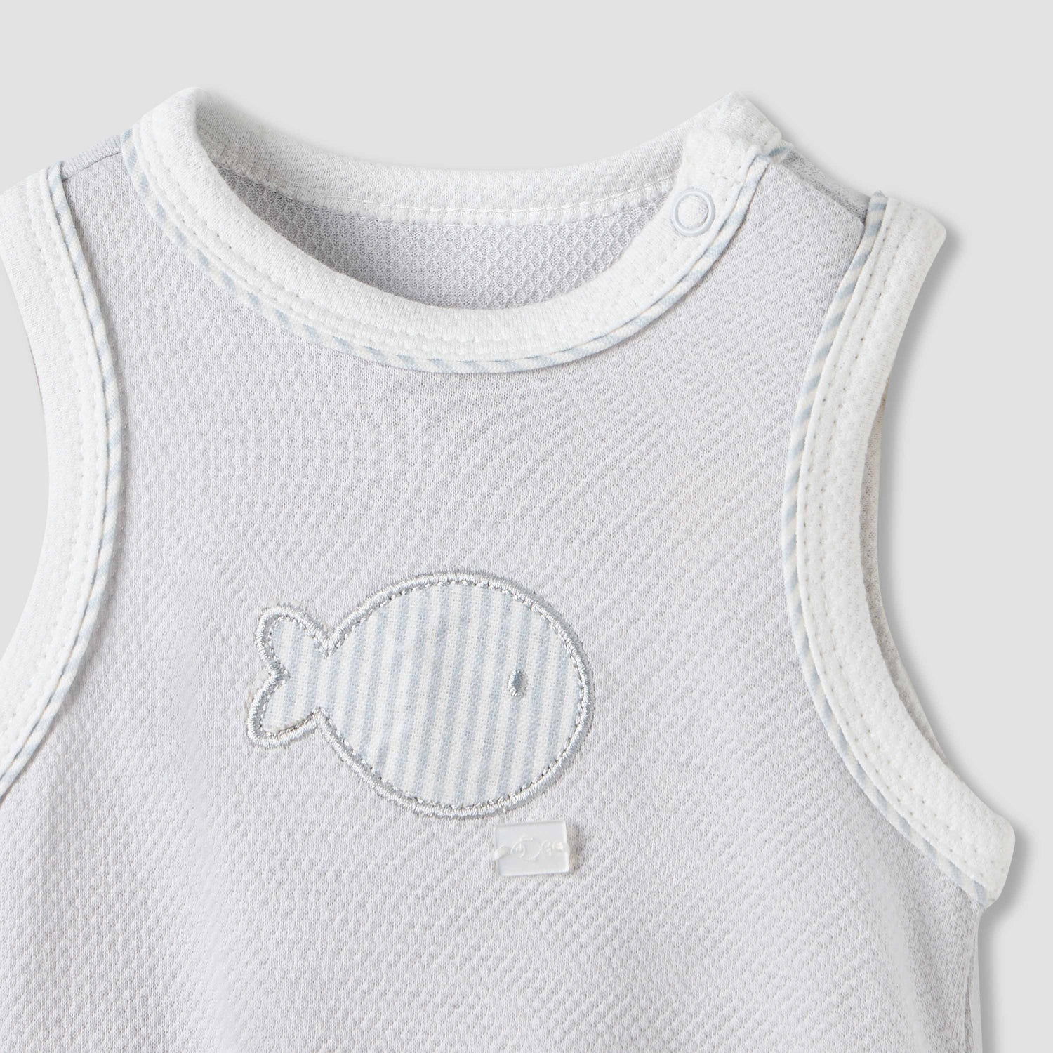 Giggles Fish Applique Sleeveless Bodysuit with Button Closure