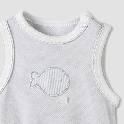 Giggles Fish Applique Sleeveless Bodysuit with Button Closure
