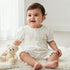Giggles Round Neck Short Sleeves Romper with Lace Detail - Yellow / 12-18 mths
