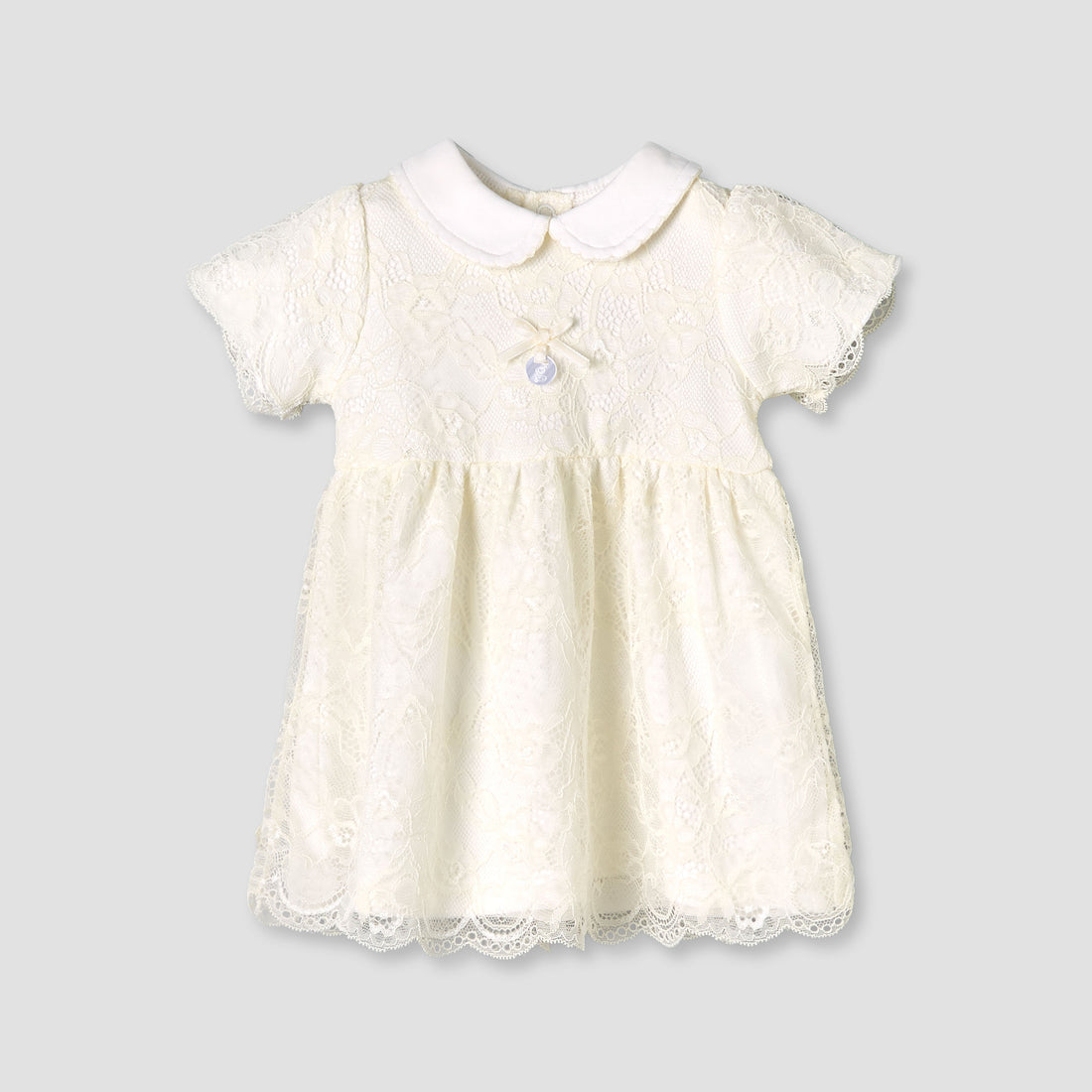 Giggles Peter Pan Collar Short Sleeves A-line Dress with Lace Detail