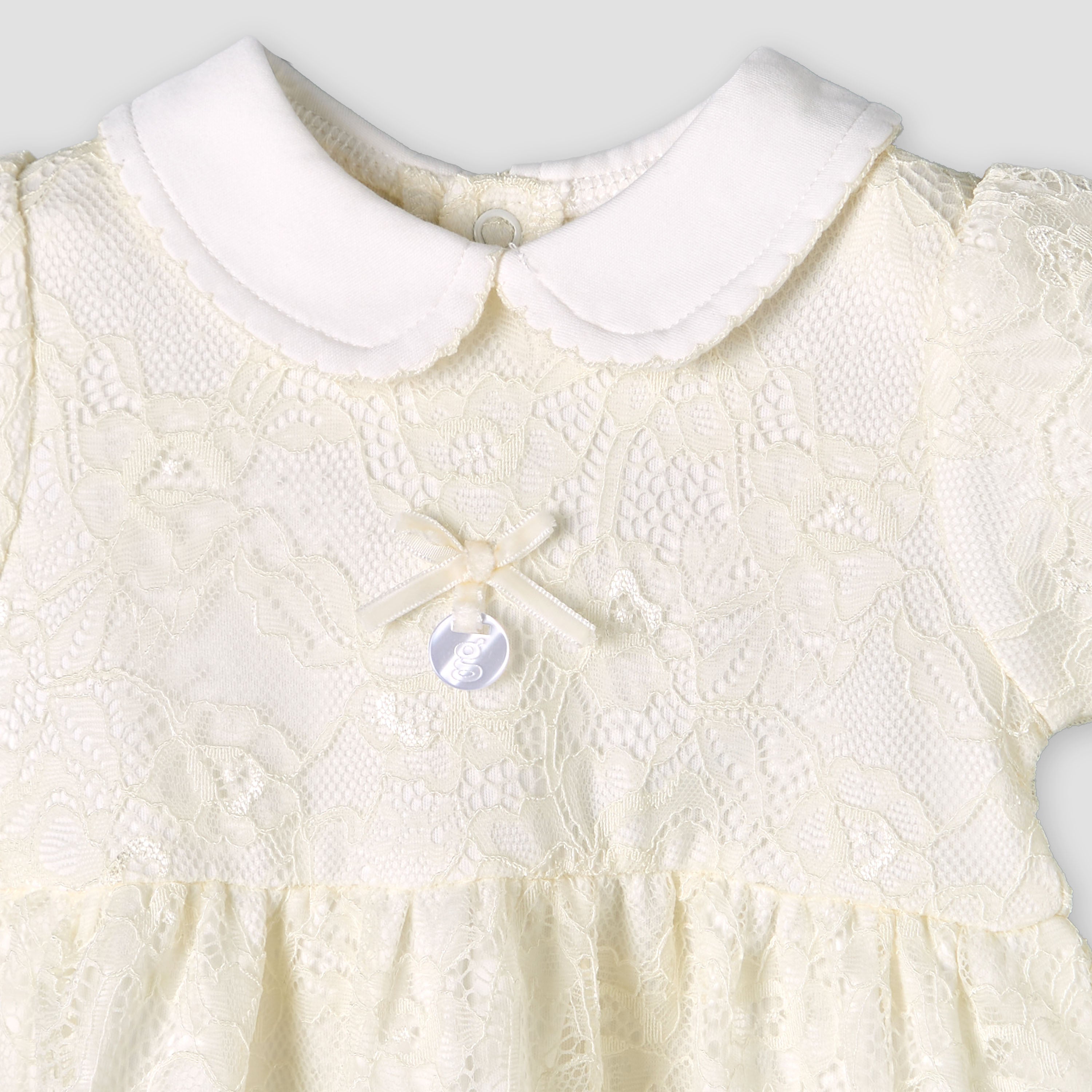 Giggles Peter Pan Collar Short Sleeves A-line Dress with Lace Detail