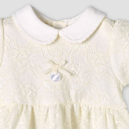 Giggles Peter Pan Collar Short Sleeves A-line Dress with Lace Detail