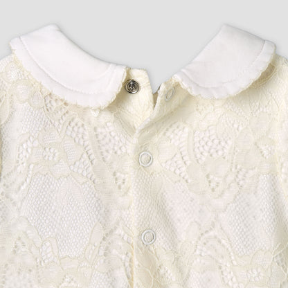 Giggles Peter Pan Collar Short Sleeves A-line Dress with Lace Detail