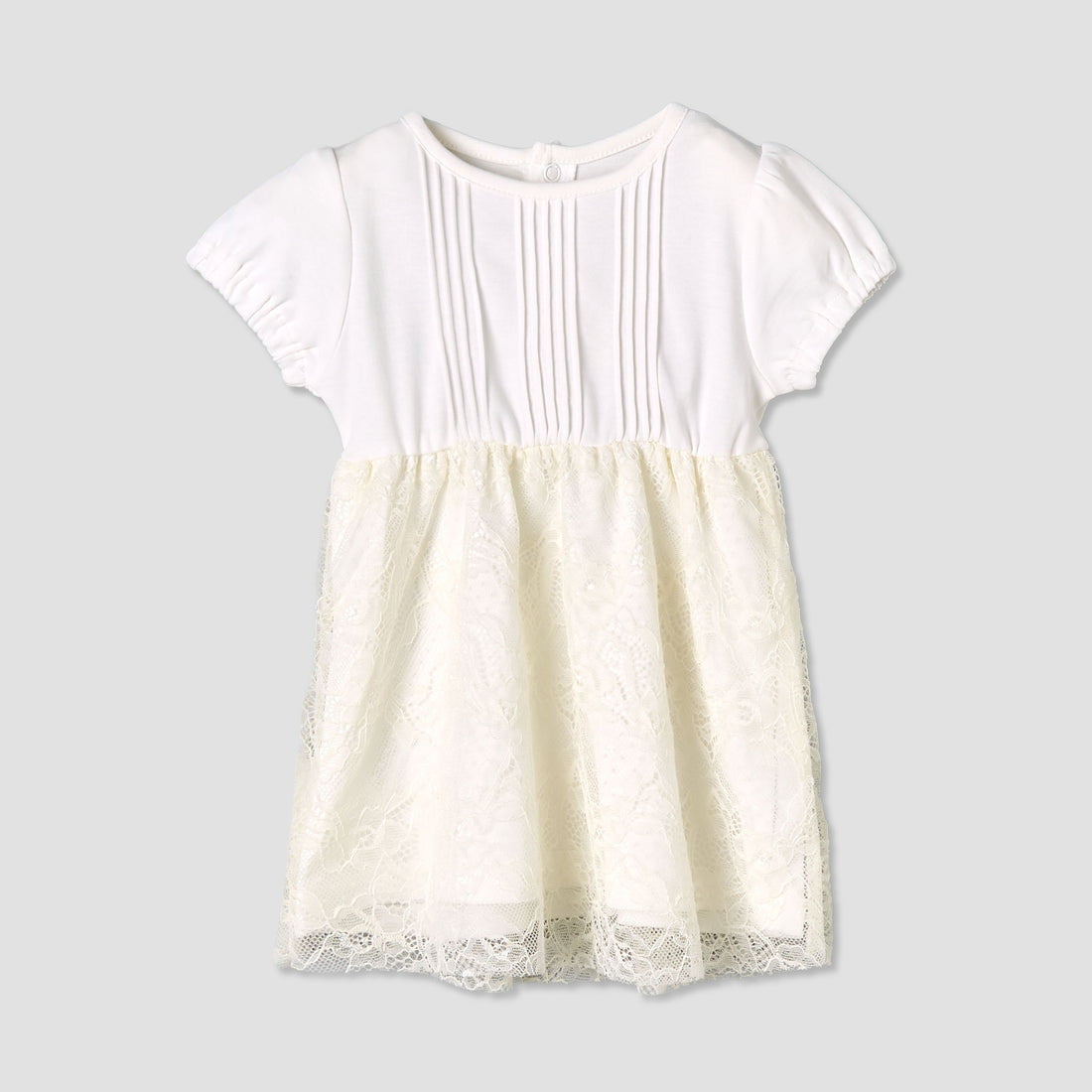 Giggles Round Neck Short Sleeves A-line Dress with Lace Detail