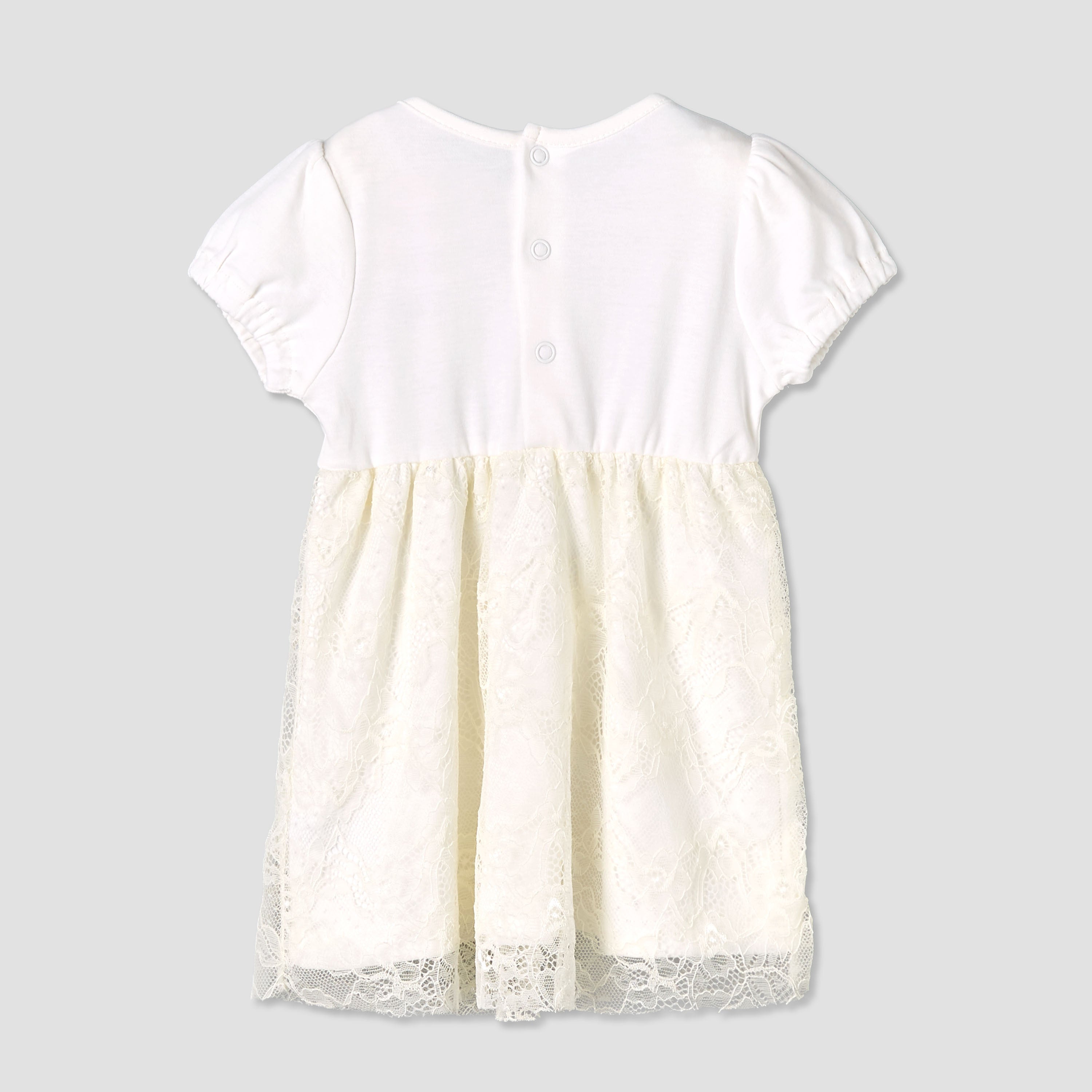 Giggles Round Neck Short Sleeves A-line Dress with Lace Detail