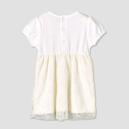 Giggles Round Neck Short Sleeves A-line Dress with Lace Detail