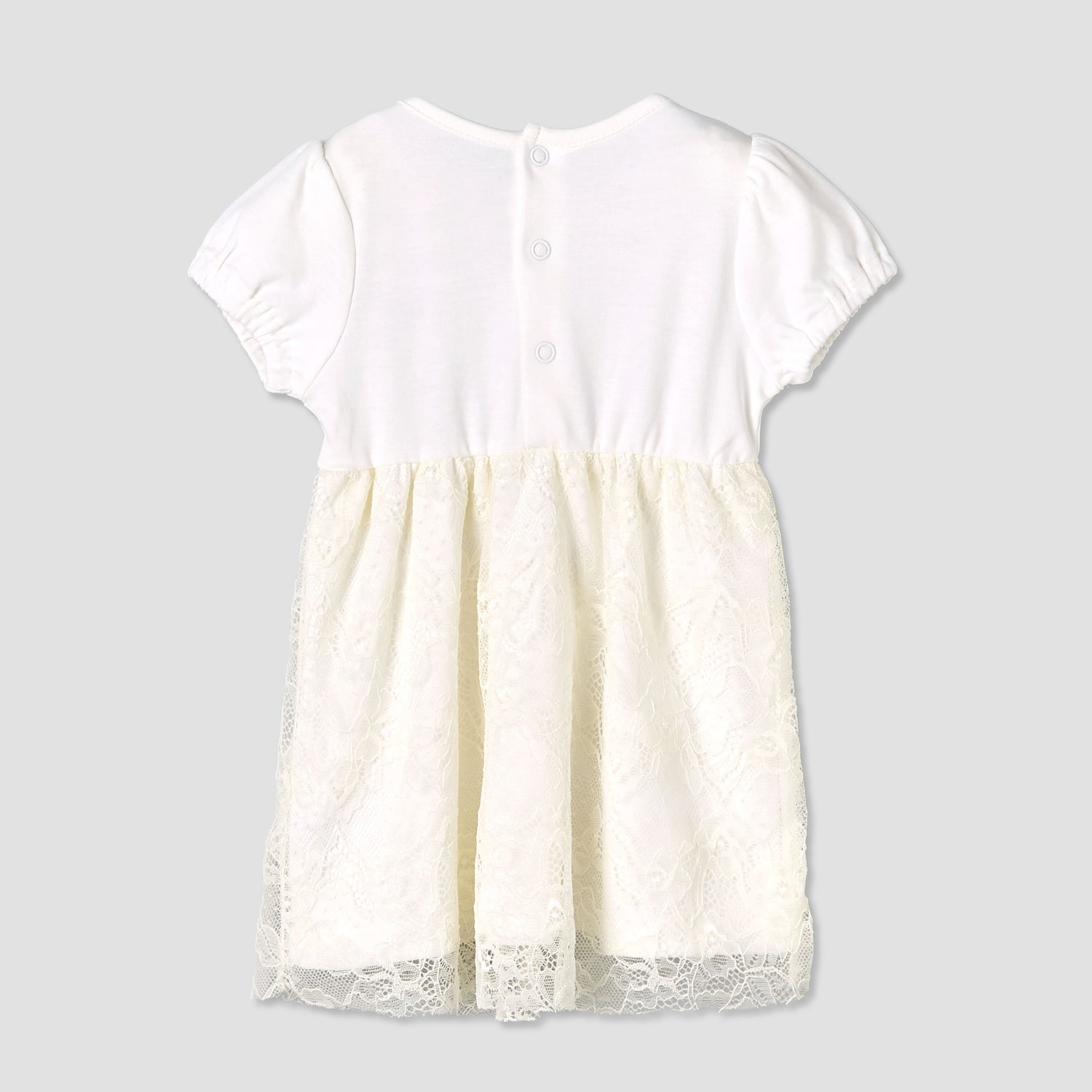Giggles Round Neck Short Sleeves A-line Dress with Lace Detail