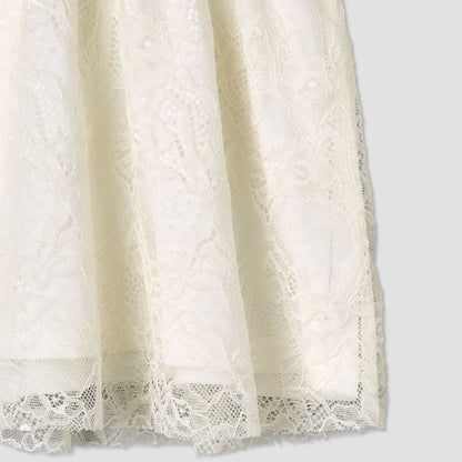 Giggles Round Neck Short Sleeves A-line Dress with Lace Detail