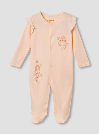 Giggles Floral Print Sleepsuit with Ruffle Detail-baby-girls-clothing-nightwear-sleepsuits-image-1
