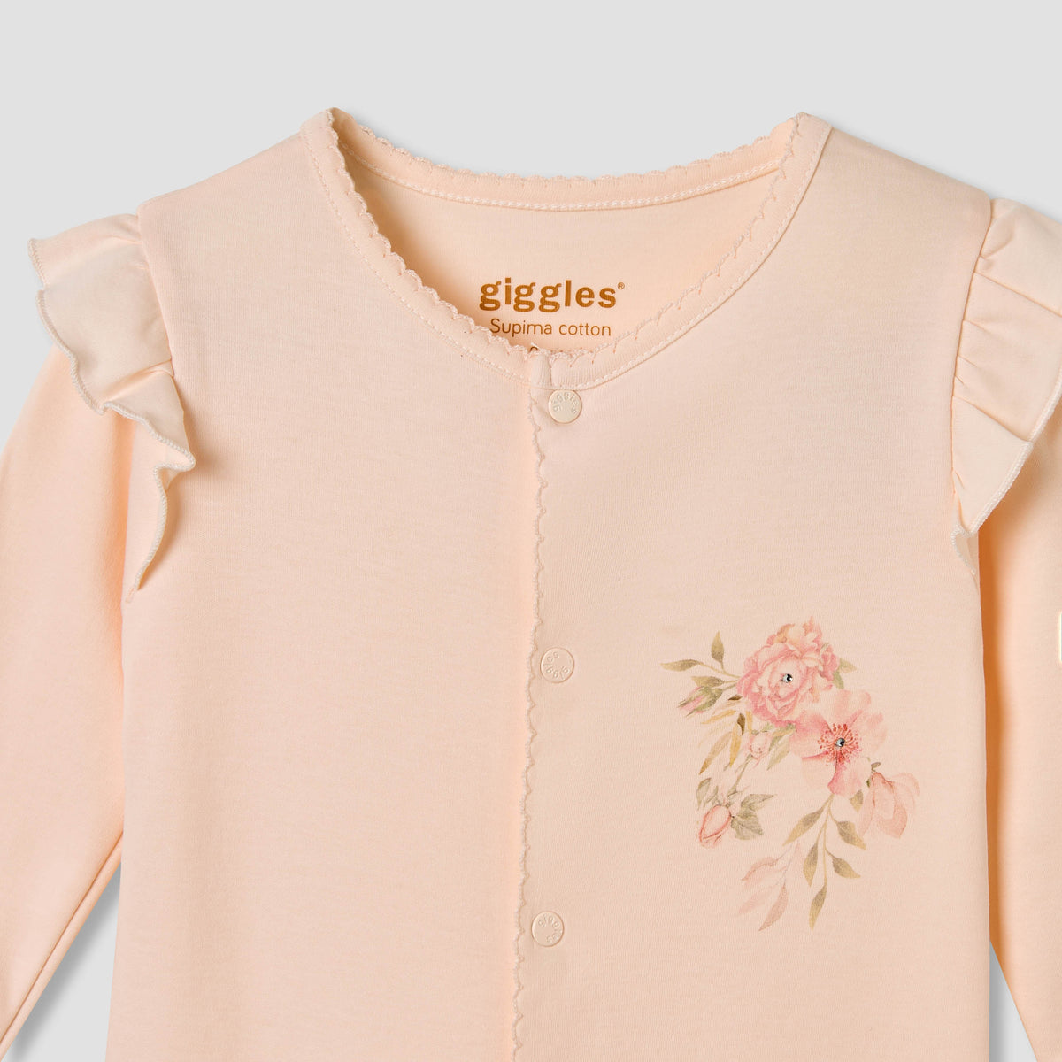 Giggles Floral Print Sleepsuit with Ruffle Detail