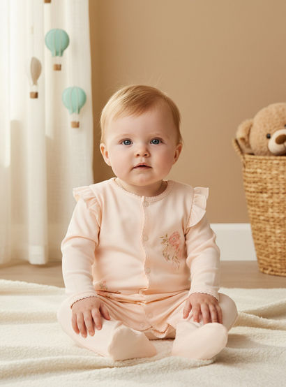 Giggles Floral Print Sleepsuit with Ruffle Detail-baby-girls-clothing-nightwear-sleepsuits-image-8