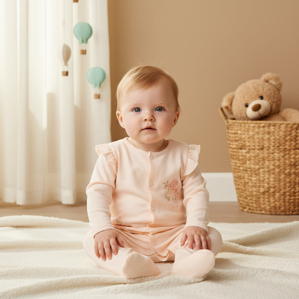 Giggles Floral Print Sleepsuit with Ruffle Detail