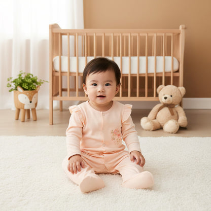 Giggles Floral Print Sleepsuit with Ruffle Detail