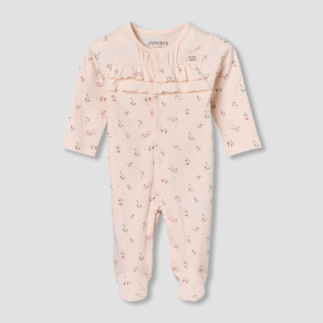 Juniors Cotton Round Neck Long Sleeves Sleepsuit with Floral Print