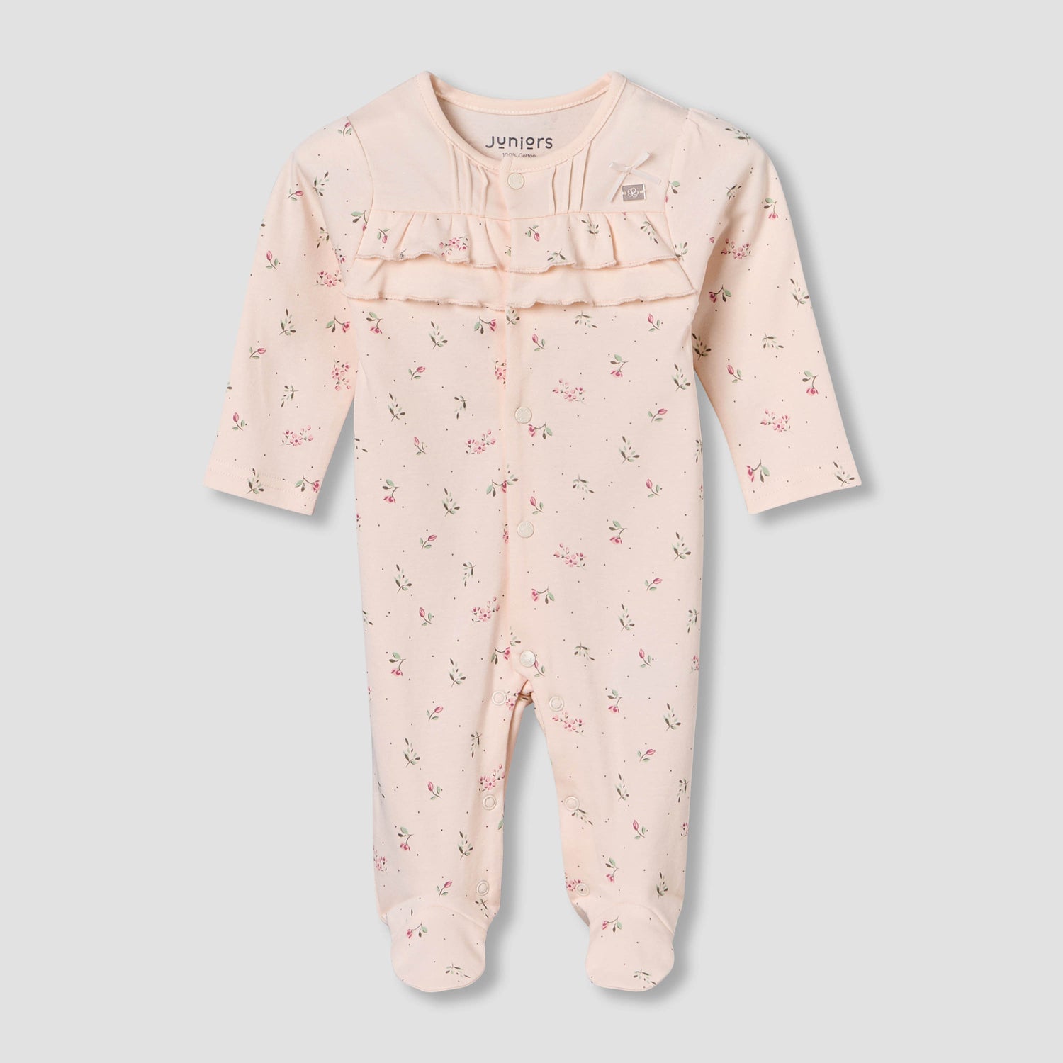 Juniors Cotton Round Neck Long Sleeves Sleepsuit with Floral Print