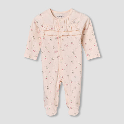 Juniors Cotton Round Neck Long Sleeves Sleepsuit with Floral Print