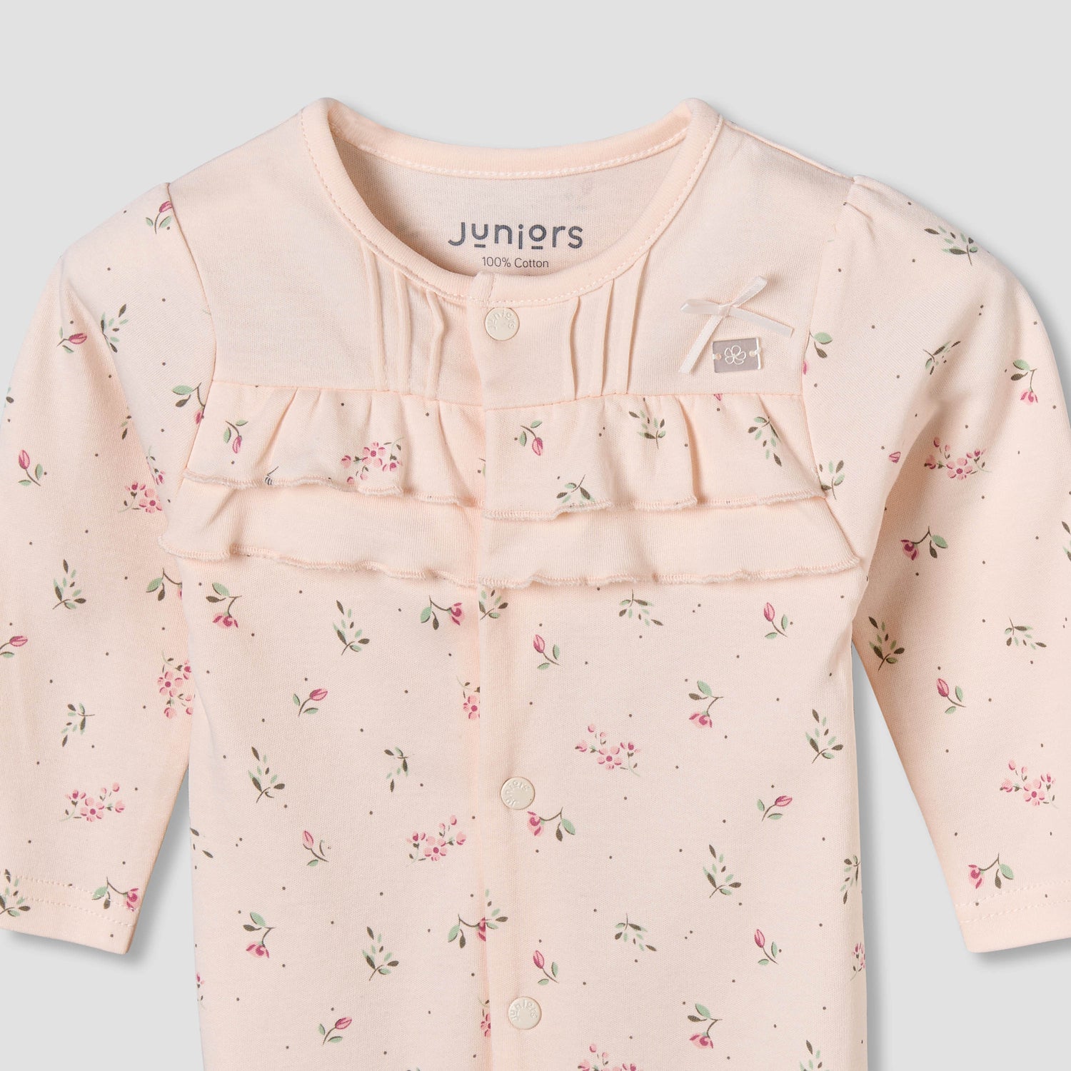 Juniors Cotton Round Neck Long Sleeves Sleepsuit with Floral Print