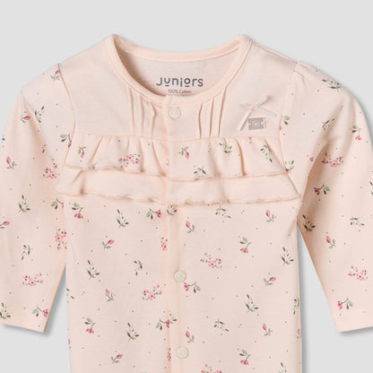 Juniors Cotton Round Neck Long Sleeves Sleepsuit with Floral Print