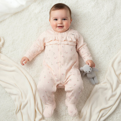 Juniors Cotton Round Neck Long Sleeves Sleepsuit with Floral Print - Pink / 9-12 mths
