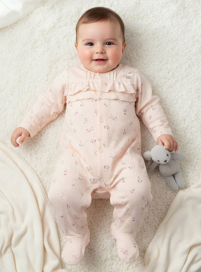 Juniors Cotton Round Neck Long Sleeves Sleepsuit with Floral Print-baby-girls-clothing-nightwear-sleepsuits-image-1