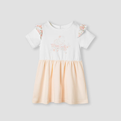 Giggles Printed A-line Dress with Ruffles - White / 12-18 mths