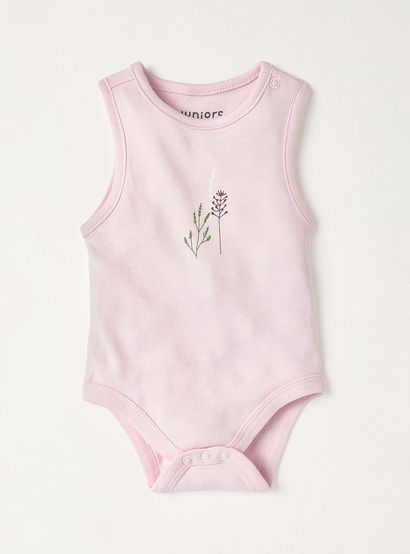 Juniors Floral Print Sleeveless Bodysuit with Button Closure - Set of 2-baby-girls-clothing-bodysuits-image-2