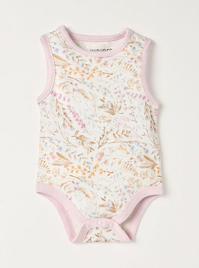 Juniors Floral Print Sleeveless Bodysuit with Button Closure - Set of 2-baby-girls-clothing-bodysuits-image-3
