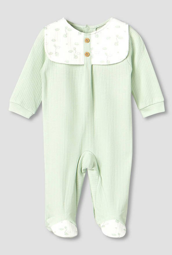 Giggles Cotton Round Neck Long Sleeves Sleepsuit with Printed Collar