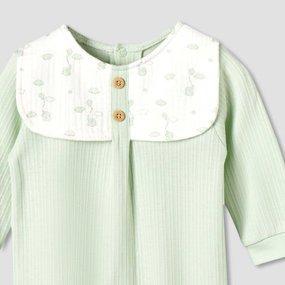 Giggles Cotton Round Neck Long Sleeves Sleepsuit with Printed Collar