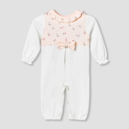 Juniors Cotton Ruffle Neck Long Sleeves Sleepsuit with Floral Print