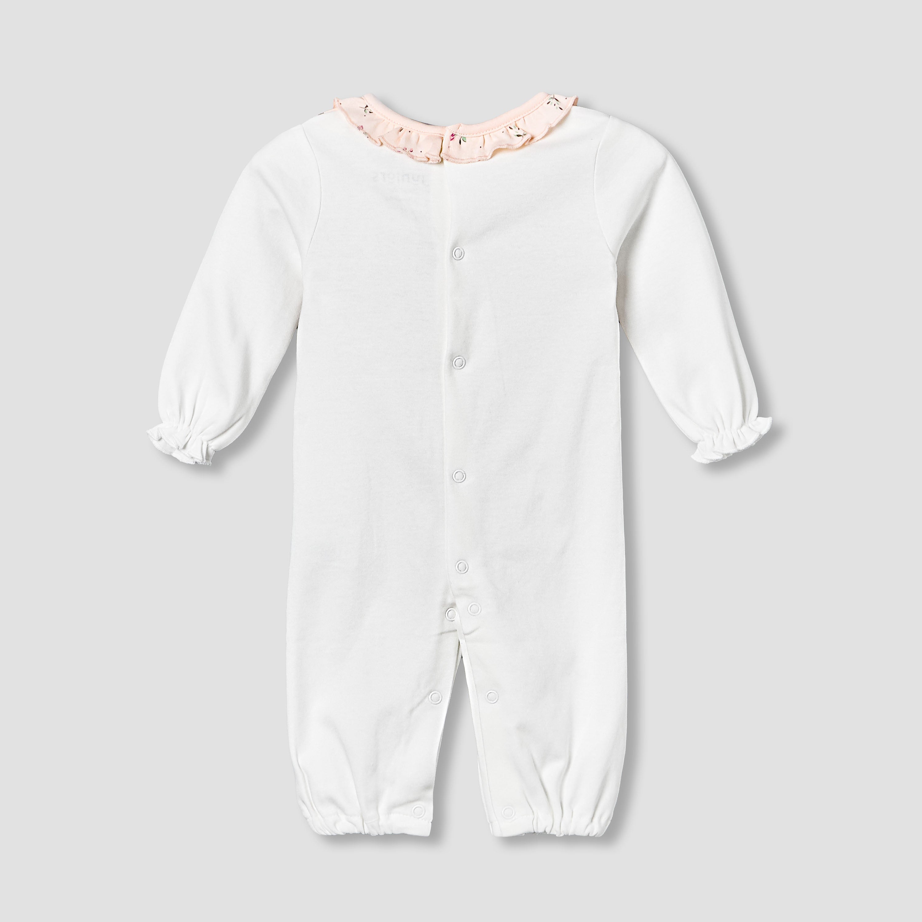 Juniors Cotton Ruffle Neck Long Sleeves Sleepsuit with Floral Print