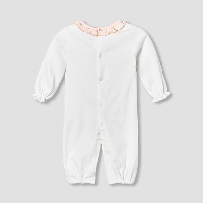 Juniors Cotton Ruffle Neck Long Sleeves Sleepsuit with Floral Print
