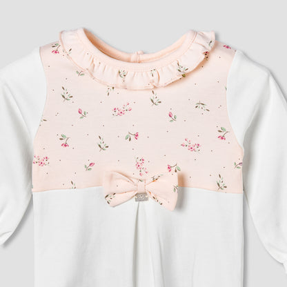 Juniors Cotton Ruffle Neck Long Sleeves Sleepsuit with Floral Print