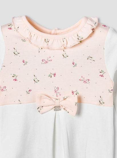 Juniors Cotton Ruffle Neck Long Sleeves Sleepsuit with Floral Print-baby-girls-clothing-nightwear-sleepsuits-image-4