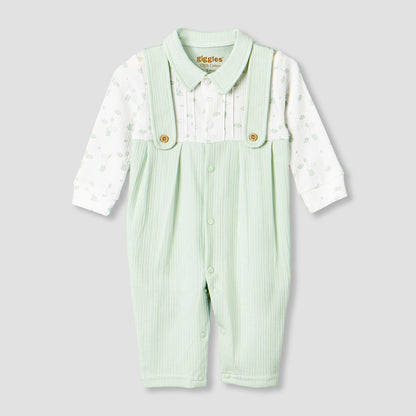 Giggles Cotton Collared Long Sleeves Sleepsuit with Snap Button Closure - Green / 12-18 mths