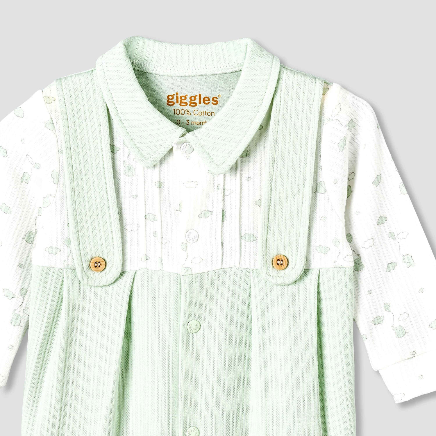 Giggles Cotton Collared Long Sleeves Sleepsuit with Snap Button Closure