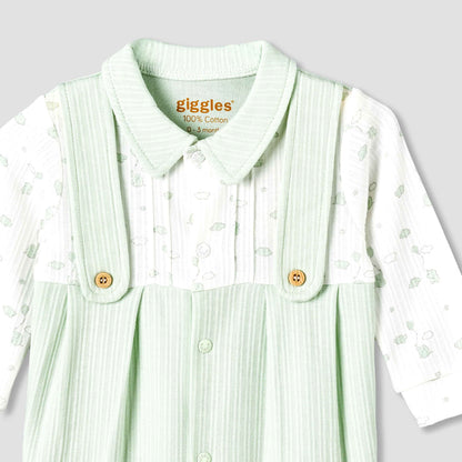 Giggles Cotton Collared Long Sleeves Sleepsuit with Snap Button Closure