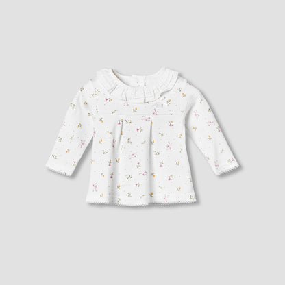 Juniors Cotton Ruffle Neck Long Sleeves Pyjama Set with Print