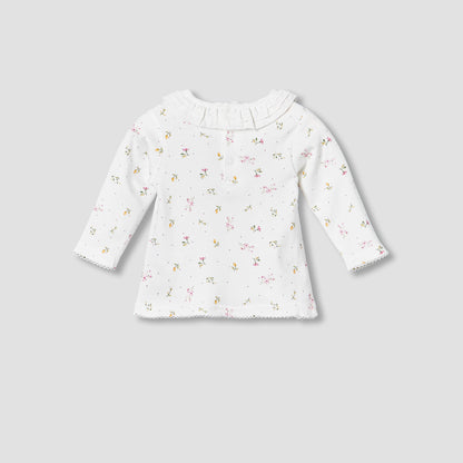 Juniors Cotton Ruffle Neck Long Sleeves Pyjama Set with Print