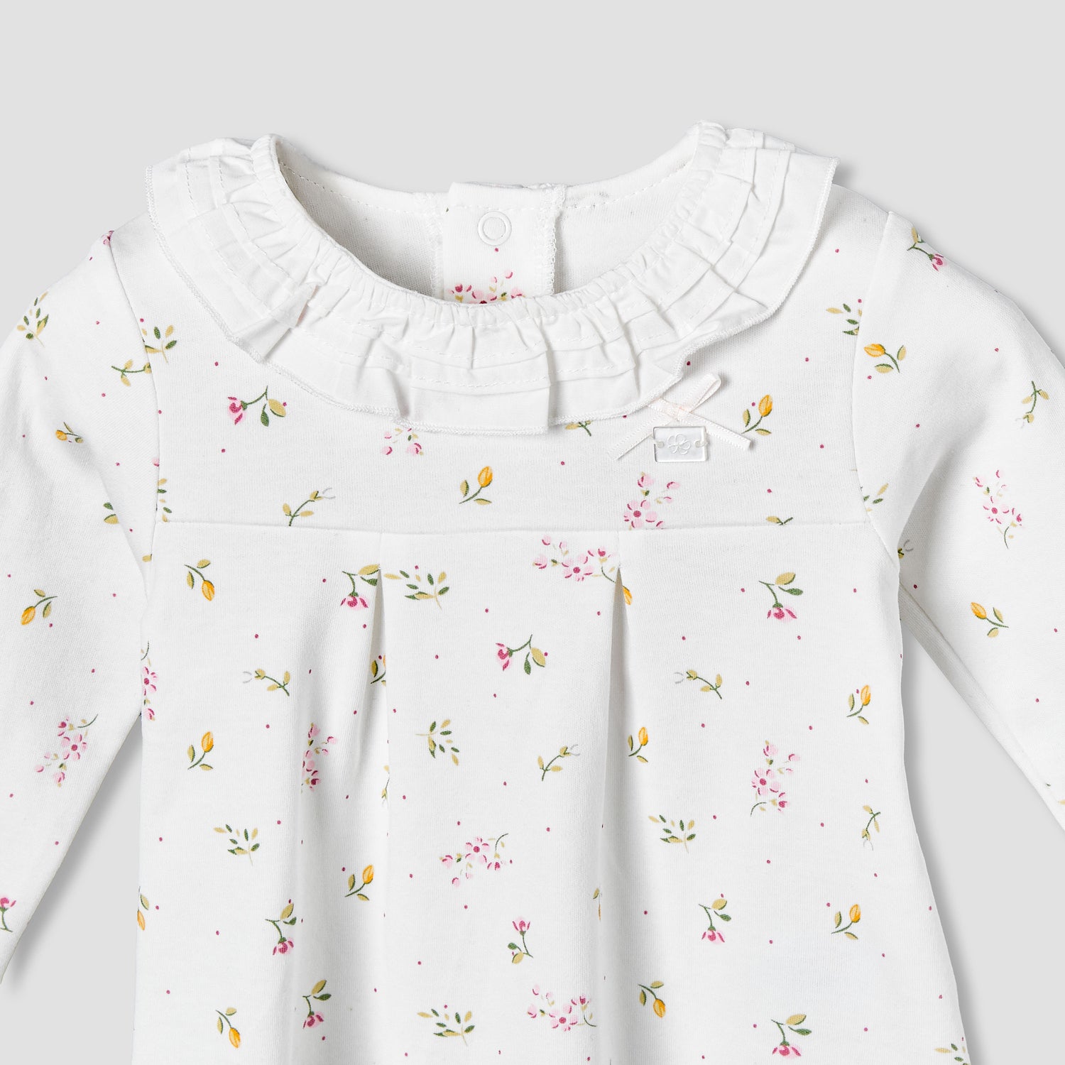 Juniors Cotton Ruffle Neck Long Sleeves Pyjama Set with Print
