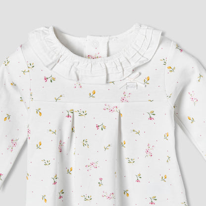 Juniors Cotton Ruffle Neck Long Sleeves Pyjama Set with Print