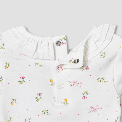 Juniors Cotton Ruffle Neck Long Sleeves Pyjama Set with Print