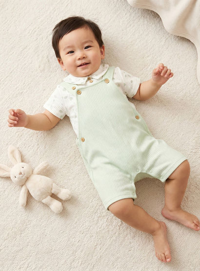 Giggles Collared Short Sleeves Top and Dungaree Set with Print-baby-boys-clothing-setsandcoords-image-1