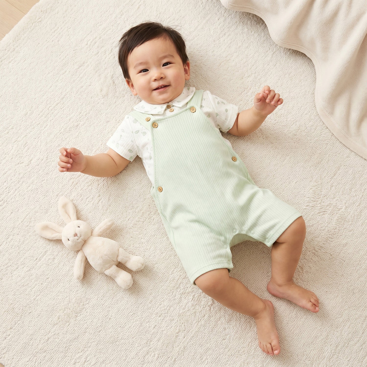 Giggles Collared Short Sleeves Top and Dungaree Set with Print - Green / 12-18 mths