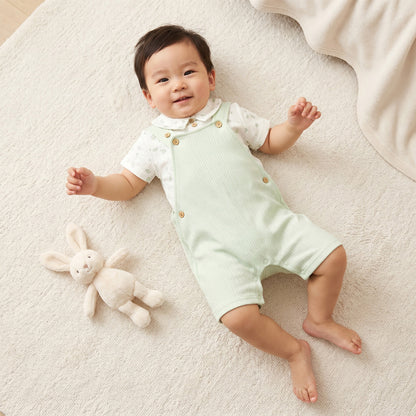 Giggles Collared Short Sleeves Top and Dungaree Set with Print - Green / 12-18 mths