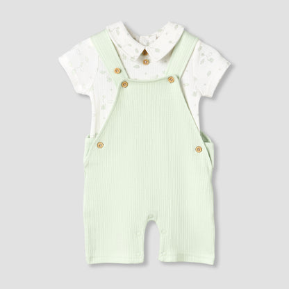 Giggles Collared Short Sleeves Top and Dungaree Set with Print