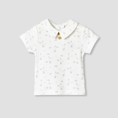 Giggles Collared Short Sleeves Top and Dungaree Set with Print