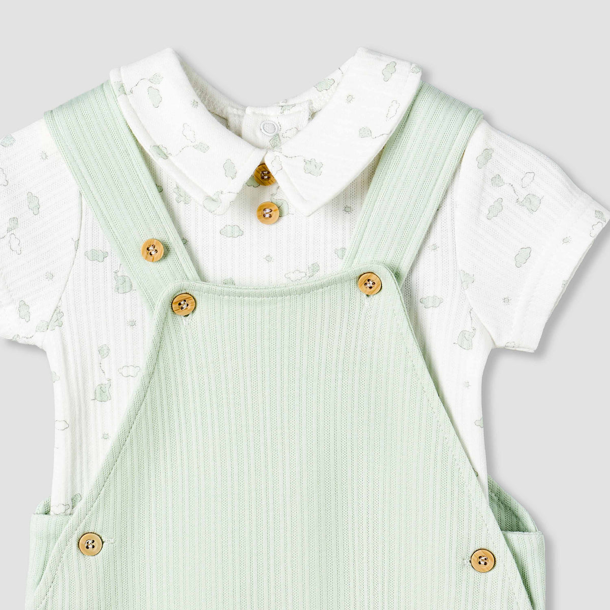 Giggles Collared Short Sleeves Top and Dungaree Set with Print