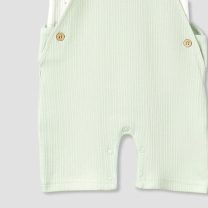 Giggles Collared Short Sleeves Top and Dungaree Set with Print